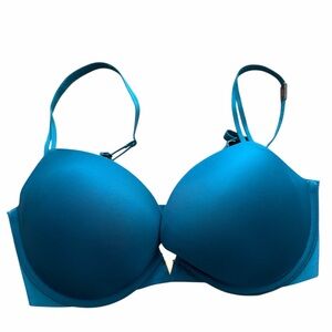 Victoria's Secret smooth push-up padded plunge bra teal blue size 34DD